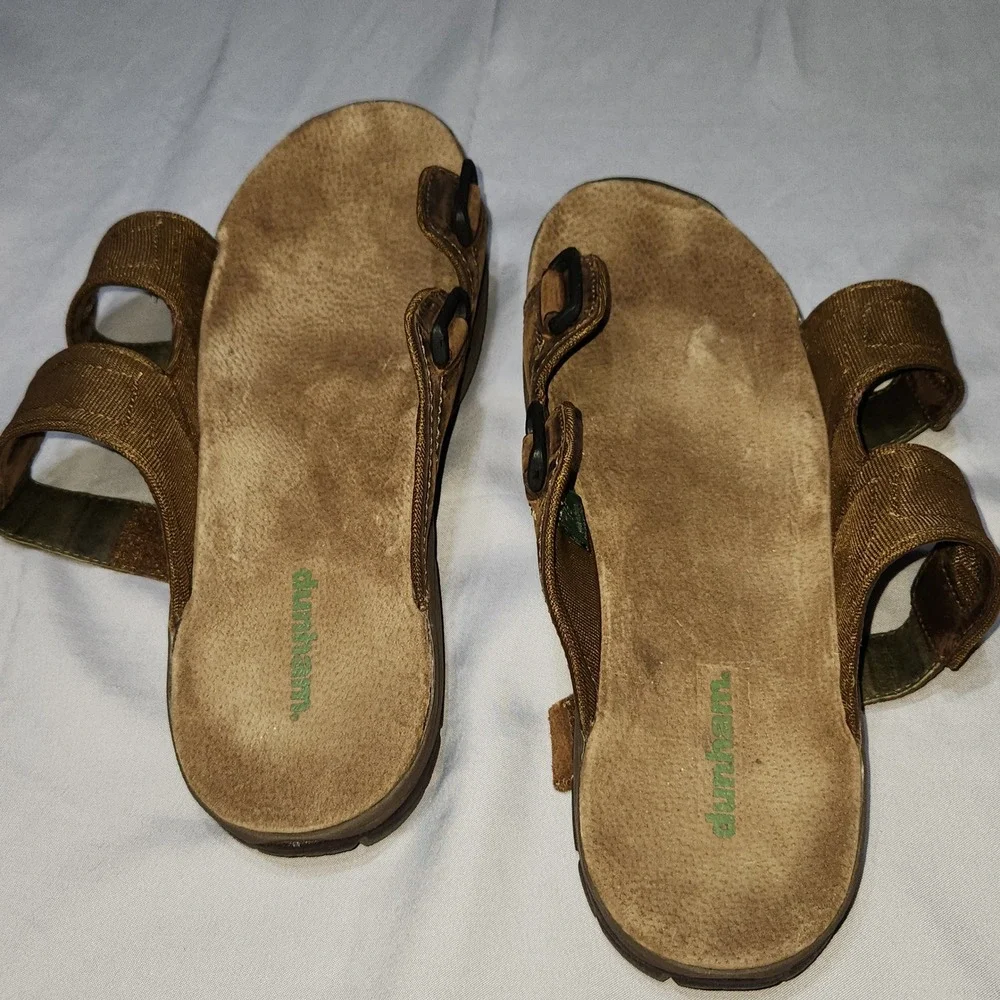 Dunham Men's Brown Leather Slide Sandals Adjustable Straps Size 13 D MCR444BR